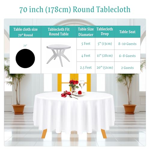 Trimming Shop White Cotton Polyester Round Table Cloth Cover for Dining & Christmas Party 70 Inches (Single)