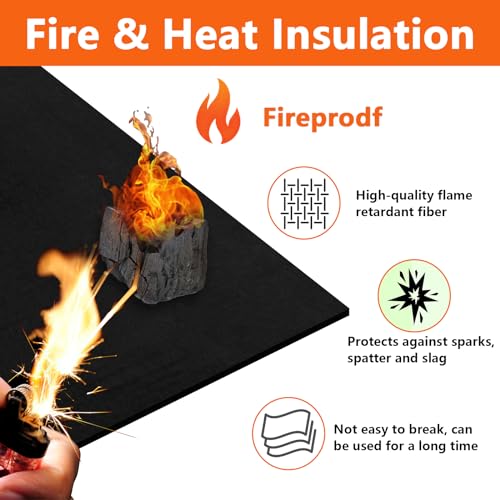 Feuerfeste Unterlage, 50x50cm Hitzebeständig Hitzeschutzmatte, 5mm Stark Carbonfilz Feuerschutzmatte mit Aufbewahrungstasche, Feuerfeste Matte für BBQ Grills,Camping,Schweißen,Kamin,Rasen
