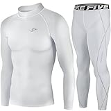 Skin Tight Compression Base Layer Long Sleeve Under Shirt & Pants White SET