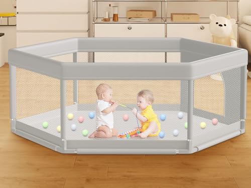 Image of Hiaksedt Large Baby Playpen 65x65 Inch, Play Pen for Babies and Toddlers Hexagonal Type Baby Play Yards for Indoor & Outdoor