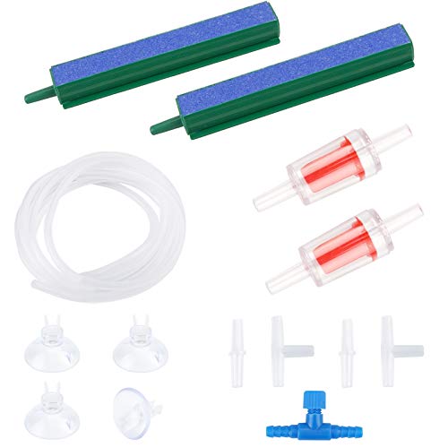 Accesorios para bombas de aire de acuario, 2 Piedra de oxígeno, 4 conexiones, 4 pinzas de ventosa para acuarios, 1 manguera de 2,2 m, 2 válvulas antirretorno, 1 interruptor principal Cover