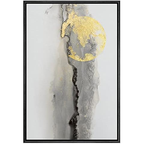 IDEA4WALL Framed Canvas Print Wall Art Grunge Paint Stroke Gray Sunlight Sky Nature Abstract Illustrations Modern Art Rustic Landscape Multicolor for Living Room, Bedroom, Office - 16"x24" Black Cover