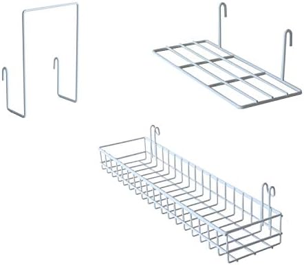 FRIADE Wall Grid Panel Hanging Basket with Hooks,Bookshelf,Display Shelf,Wall Organizer and Storage Shelf for Home Supplies,1 Set of 3 (White)