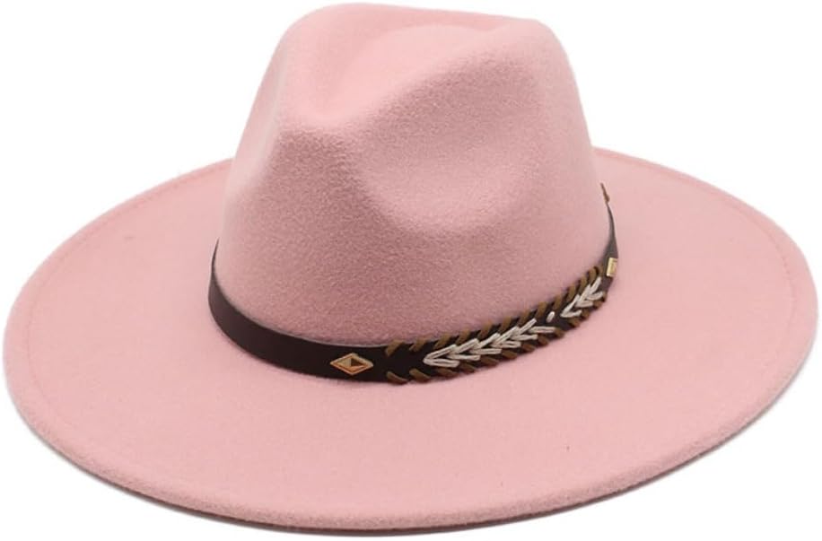 Western Felt Cowboy Hat, Wide Brim, Leather Band with Metal Studs, Olive Green