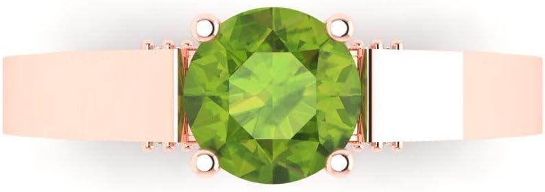 Clara Pucci 1.8 Brilliant Round Cut Solitaire Stunning Natural Green Peridot Accent Art Deco Bridal Wedding Statement ring 18K Rose Gold