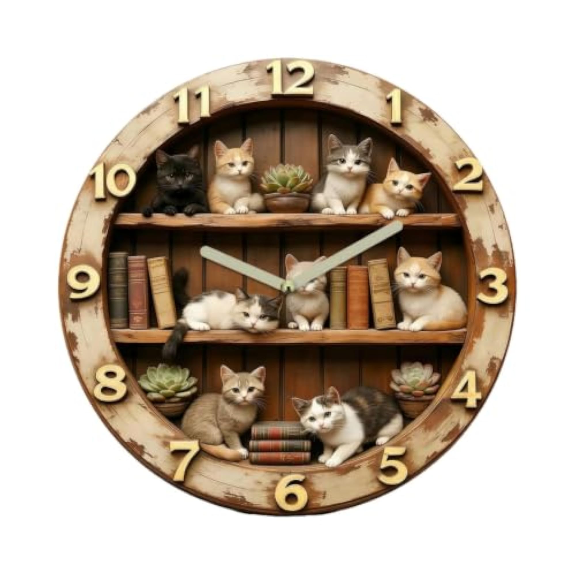Club Bollywood® Rustic Cat Wall Clock with Arabic Numerals