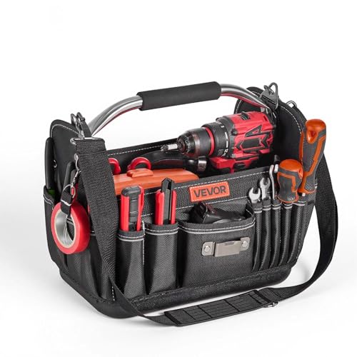 VEVOR Tool Bag, 13 Inch, 33-Pocket Open Top Tool Tote, Portable Electrical Maintenance Toolbox Organizer Storage with Hard Plastic Base, Adjustable Shoulder Strap, for Professionals DIY & Jobsite Use by VEVOR - Used condition - US$24.36