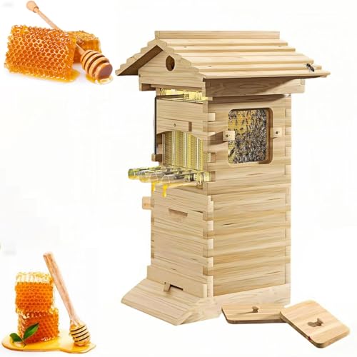 Colmena Multicapa con Ventana de Observación y Sistema de Flujo de Miel con Acceso con Llave, Tamaño de Base 380x255 mm y Altura del Techo 145 mm