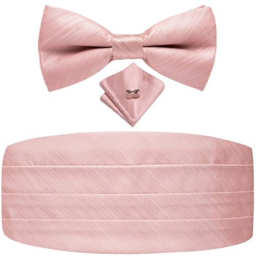 Image of Dubulle Mens Cummerbund and Bow Tie Set Paisley Floral Pretied Bowties for Men Pocket Square Cufflinks Wedding Business