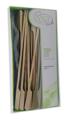 CROWN 500 Pezzi 5 Confezioni da 100 SPIEDINI 20 cm Bamboo biodegradabili sterilizzati stuzzicadenti spiedo panini Hamburger 5 BAND20