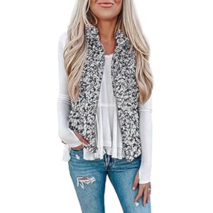 LOMON Womens Fuzzy Sherpa Fleece Jacket Lightweight Vest Cozy Sleeveless Cardigan Zipper Waistcoat Outerwear with Pocket P-dark Gray Large