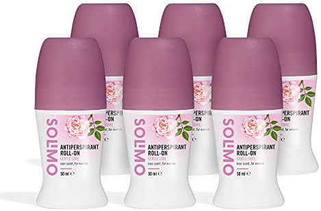 Amazon Brand - Solimo Antiperspirant Roll-On, Gentle Care with Rose Scent, Pack of 6