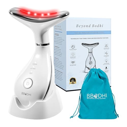 Beyond Bodhi Whale Pro | Masajeador Facial Eléctrico Reafirmante con 3 Modos EMS, Calor 42 °C y Luz LED en 3 Colores | Reductor de Papada y Antiarrugas Cara y Cuello | Incluye Bolsa de Viaje