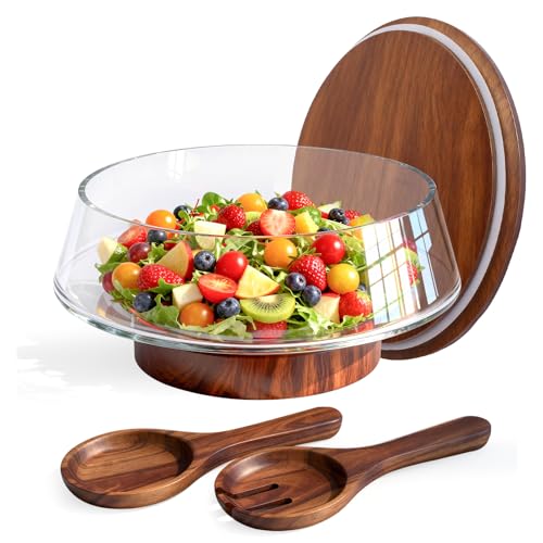 Airsent Extra Large Glass Salad Bowl with Lid Set, 5-Qt