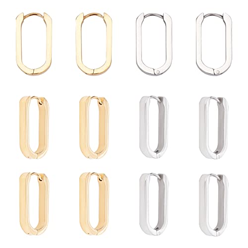 UNICRAFTALE 12pcs Pendientes de Aro Huggie de Acero Inoxidable 21 mm de Largo Pendientes de Aro Sin Fin Ovalados 2 Colores Pendientes de Huggie Hipoalergénicos Pendientes de Durmiente Pendientes