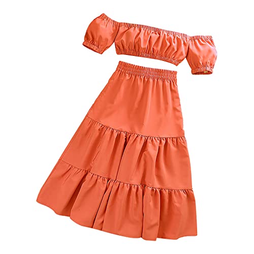 Blusa de manga curta plissada para crianças pequenas meninas meninas um ombro só saia longa plissada