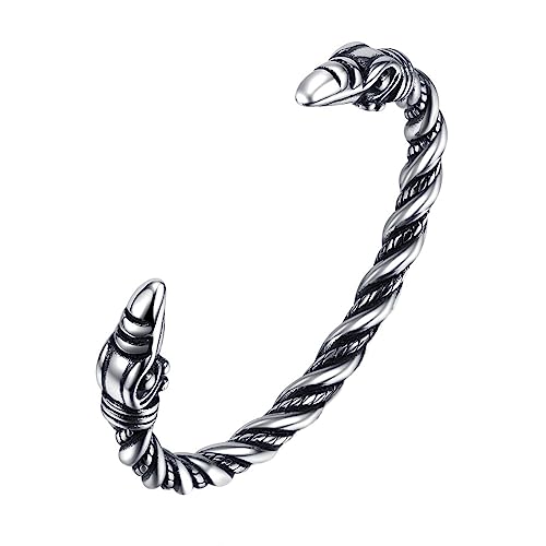 TQWSVUM Viking Ravens Armband Für Herren - Handgefertigter Doppelter Odin Rabenkopf Armreif Aus Edelstahl - Nordic Vintage Odin Raben Offene Verstellbare Manschette Armband Schmuck