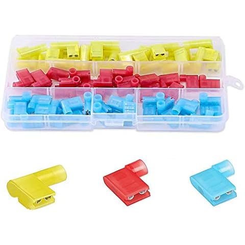 PONFY 60PCS Nylon Insulated Flag Spade Quick Disconnects Female Wire Connector 90 Degree Electrical Crimp Terminals Connector Assortment Set 22-18 16-14 12-10 Gauge Cover