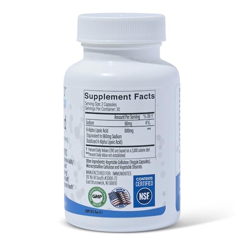 Stabilized R-Alpha Lipoic Acid ((True)) 600mg per Serving [[High Potency & up to 40x Increased Absorption]] (Na R-ALA) (Na R-LA) (Na R-Lipoate) (1 Bottle)