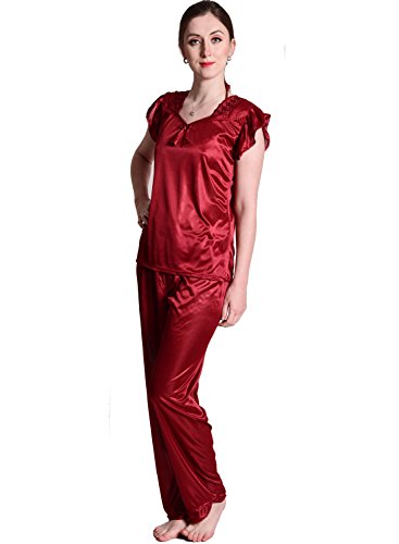 Image of Women's Soft & Smooth Satin Solid Nightwear Payjama Tikkle Night Suit Set