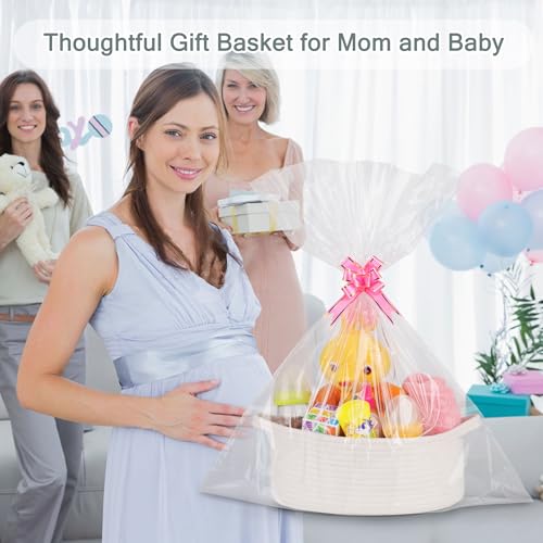 image for COMSE Small Woven Basket with Gift Bags and Ribbons, Gift Basket Empty