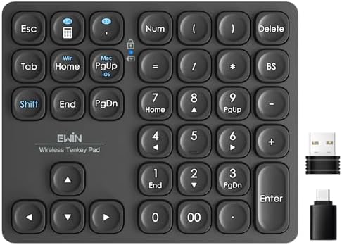 （11:30時点） Ewin テンキー Bluetooth5.2 / 2.4G接続 2台接続 Mac対応テンキー ワイヤレス 数字キーボード Bluetoothキーボード 超薄軽量 numlock連動 Type-C充電 37キー 日本語対応 iOS iPadOS Mac Windows Androidに対応 (ニューブラック)
