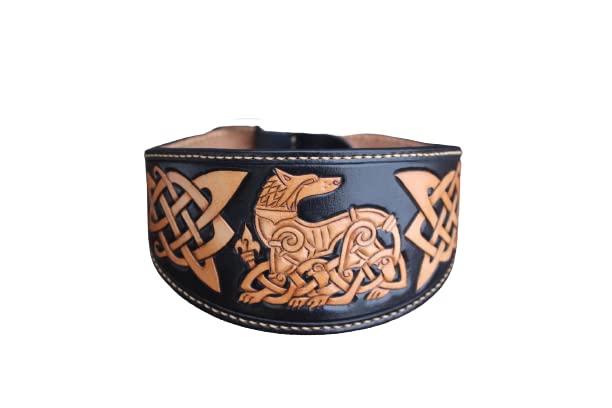 Viking, Celtic Knot, Norse, Nordic, Scandinavian, Adjustable Leather Collar, Padded Leather Dog Collar, Handmade 3D Genuine Leather Dog Collar,