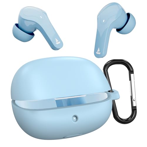 Image of Sounce Soft Silicone Protective Case Cover, Boat Airdopes 311 Pro /Airdopes Plus 311 (2025 Launch) Shockproof, Scratch-Resistant, Dustproof Earbuds Case with Keychain Clip for Easy Portability (Blue)