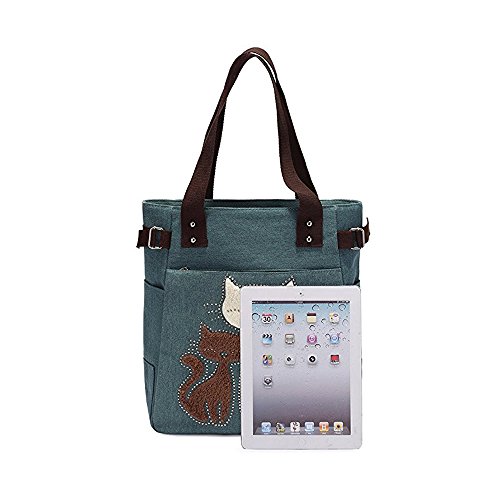 Bolso de lona Valentoria para mujer con bordado de gato miniatura 5