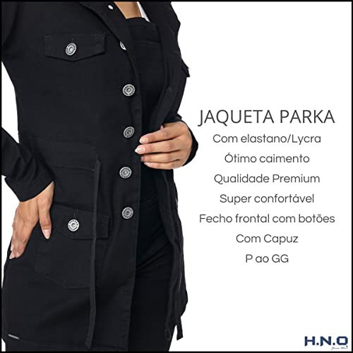 Jaqueta Jeans HNO Jeans Influencer Parka Premium Com Capuz Preto