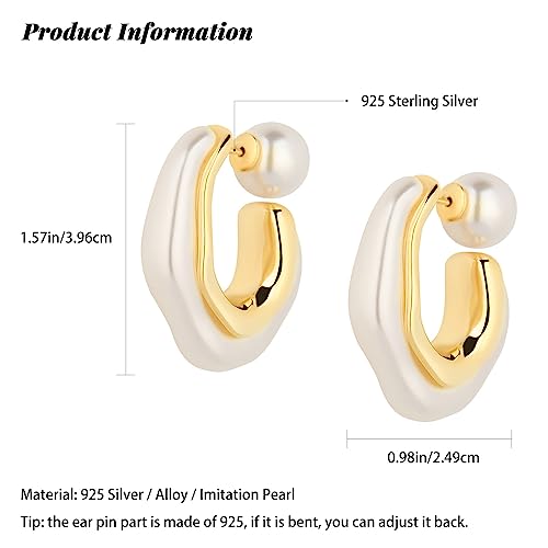 HETICA Chunky Gold Hoop Earrings, 14k Gold Plated Pearl Drop Earrings for Women, Statement Earrings, Suitable Gifts4