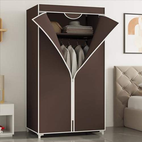 Armario plegable de tela marrón compacto con estantes para ropa 2