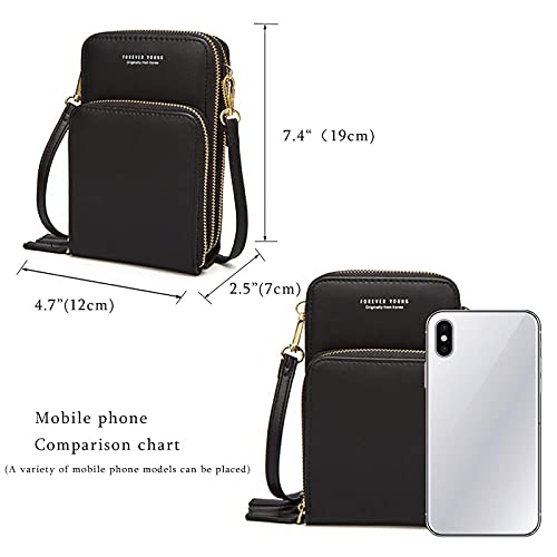 Women Small Crossbody Phone Bag, Mini Shoulder Handbags Cellphone Wallet Purse with Credit Card Slots (Black)