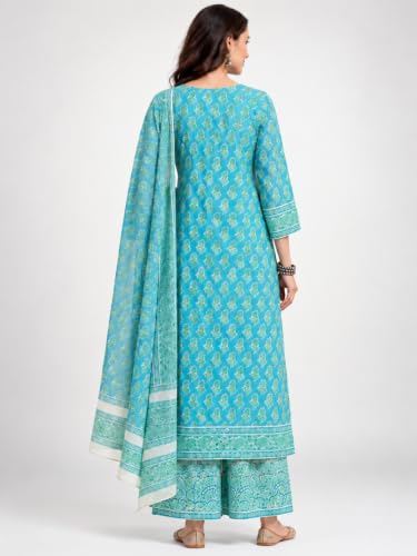 Buy Leriya Fashion Women's Rayon Printed Anarkali Kurta and Turquoise - Image 3