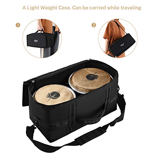 Image of Eastar EBO-21 Bongo Drum Set 7'' and 8'' Buffalo Leather African Drum Wood Percussion Instrument with Bag and Tuning Wrench