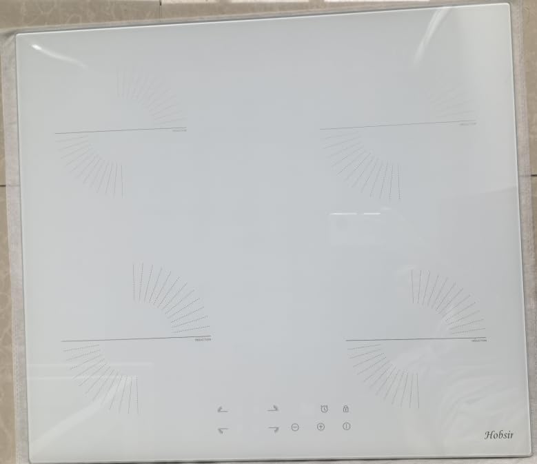 Hobsir - Placa de inducción (4 placas con enchufe, 60 cm, cristal cerámico blanco, control táctil, 9 niveles de potencia, temporizador y seguridad infantil, 220-240 V, 3500 W)