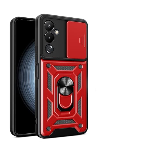 bojioderf Compatible with Tecno Pova 4 4G Case,Compatible with Infinix Hot 20 4G / Hot 12 4G Magnetic Bracket [PC+TPU] 2 in 1 Slide Lens Red