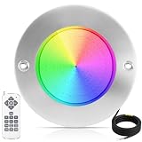 KWODE Iluminación LED para Piscina, 18W Foco Subacuático RGB de Acero Inoxidable, IP68 Sumergible, Montaje en Superficie, 12V AC/DC Lámpara de Piscina con Mando a Distancia, Para Piscina/Iluminación