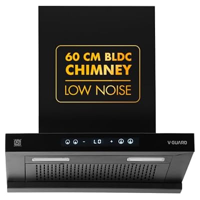 V-Guard BLDC Chimney for Kitchen 60 cm | 1500 m³/h Suction | Low Noise Operation | Free Installation Kit | Heat Auto Clean | Gesture Control with Touch Panel | V-Guard BT 60