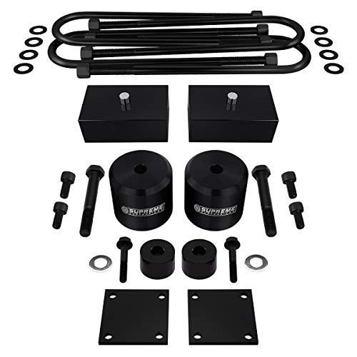 Supreme Suspensions - Full Lift Kit for 2005-2016 Ford F250 F350 Super Duty 4WD 3\" Front Lift Spring Spacers + 2\" Rear Lift Blocks + U-Bolts + Brake Line Brackets + Bump Stop Spacers (Black)