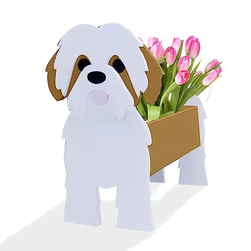 strolfay Dog Flower Planter Gifts for Women,Cute PVC Dog Planters,Flower Pots Indoor Outdoor,Garden Planter for Birthday,Office,Pet Lovers 9.45 * 8.98 * 13.39in(Brown Shih Tzu)