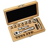 Felo 07157 62367 XS Classic 18 Piece Wooden Box Sockets, Bits, Mini Ratchet, Bitholder Set