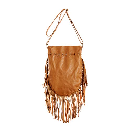 Bolso redondo Boho L en cuero real con flecos miniatura 4