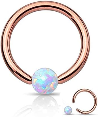 16 Gauge Rose Gold Captive Bead Ring Round Synthetic Opal 316L Surgical Steel (Rose Gold & Opal)