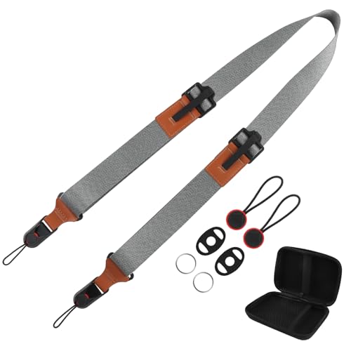 ZXShow Sangle pour appareil photo avec 4 attaches à libération rapide Sangle appareil photo en nylon renforcé et cuir microfibre réglable à une main pads...