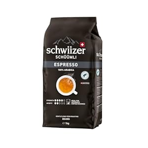 Schwiizer Schüümli Espresso, 100% Arabica Kaffeebohnen, kräftig-intensiv, ideal für Vollautomaten, Stärke 4/5, mittlere Röstung, Rainforest Alliance, 1kg