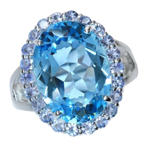 Enorme 16.03 ct. Auténtica azul topacio & Tanzanita Plata de Ley 925 Anillo de cóctel Enorme 16.03 ct. Auténtica azul topacio & Tanzanita Plata de Ley 925 Anillo de cóctel