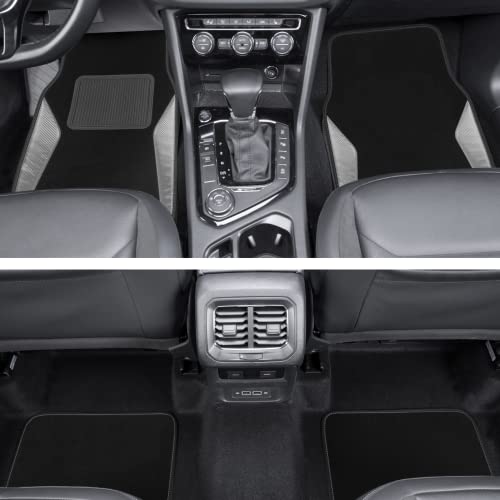 Pic Auto Carpet Car Floor Mats With Heavy Duty Heel Pad - Automotive Mats With Gray Carbon Fibre Patchwork - Anti-Slip Nibbed Backing Front & Rear Mats Universal Fit For Suv,Sedan,Car,Van (4 Pcs) #TOP1