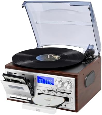 Tocadiscos Multifuncional 9-en-1 con 3 velocidades, Bluetooth, Ra...