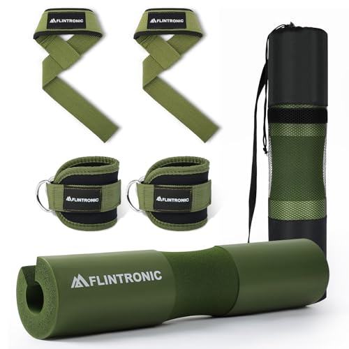 flintronic Langhantel Polster Set, Extra Dicke Nackenpolster Langhantel, Hip Thrust Pad mit Klettverschluss für Hüftstöße, Kniebeugen, Gewichtheben, Bietet Polsterung für Nacken (Grün)